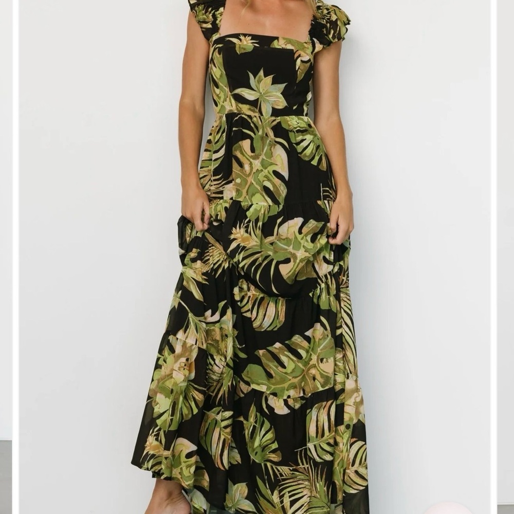 Baltic Born Encinitas Black and Green palm maxi  Dress large - Picture 6 of 13